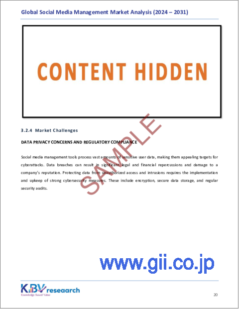 サンプル1：ソーシャルメディア管理の世界市場：市場規模、シェア・動向分析 - コンポーネント別、業種別、展開別、機能別、用途別、地域別展望・予測、2024～2031年