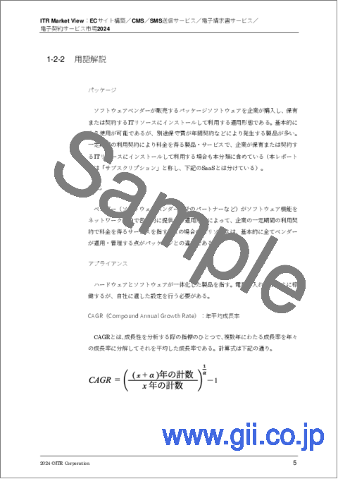サンプル2：ITR Market View：ECサイト構築／CMS／SMS送信サービス／電子請求書サービス／電子契約サービス市場2024