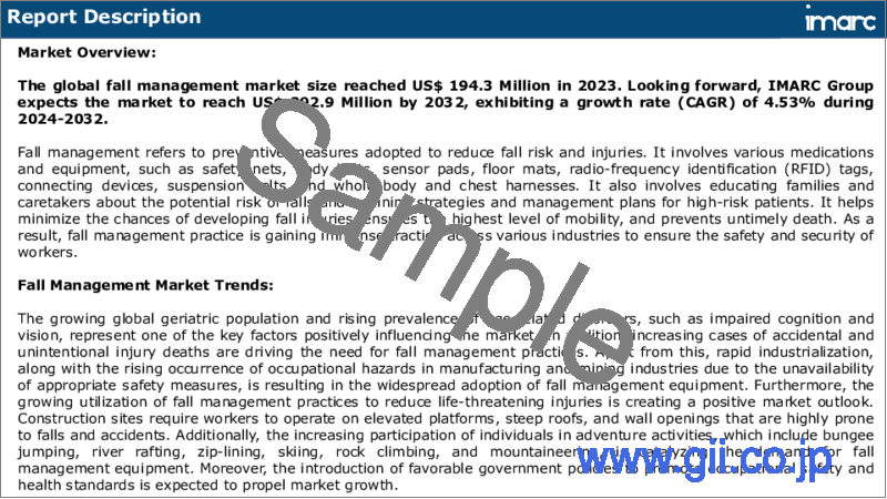 サンプル1：転倒・転落管理市場レポート：製品、エンドユーザー、地域別、2024年～2032年