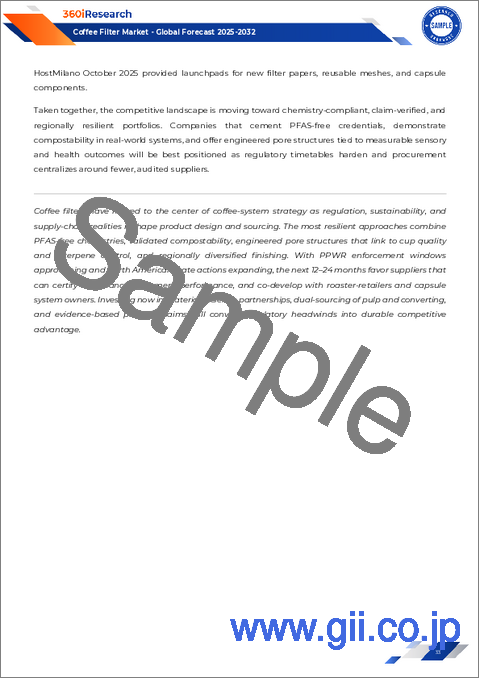 サンプル1：コーヒーフィルター市場：製品タイプ、エンドユーザー、流通チャネル、素材、用途別-2025～2030年の世界予測
