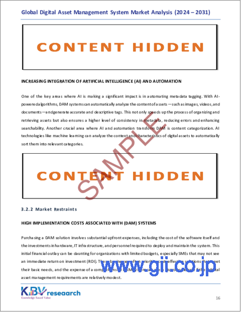 サンプル1：デジタル資産管理システム世界市場：市場規模、シェア、動向分析レポート - 展開モード別、タイプ別、用途別、企業規模別、最終用途別、地域別展望、予測、2024～2031年