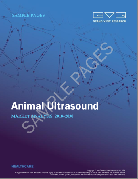 表紙：動物用超音波市場の市場規模、シェア、動向分析レポート：動物別、ソリューション別、タイプ別、技術別、用途別、最終用途別、地域別、セグメント別予測、2025年～2030年