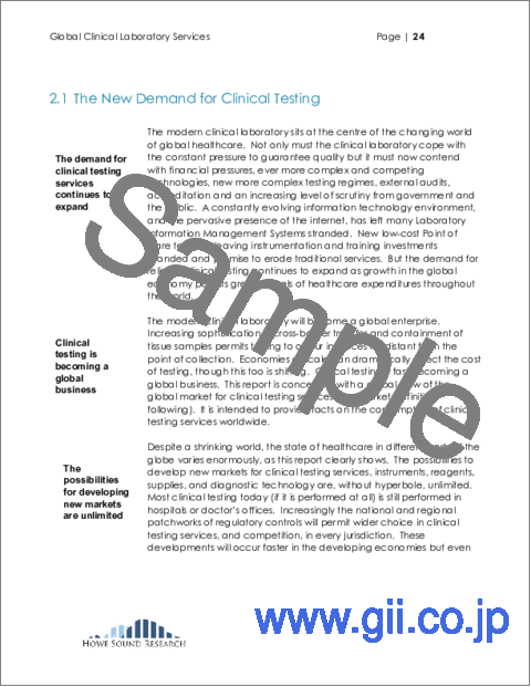 サンプル2：臨床検査サービスの世界市場：戦略と動向、予測 - アッセイタイプ別、場所別、製品別、国別：状況分析、エグゼクティブコンサルタントガイド付き（2025年～2029年）