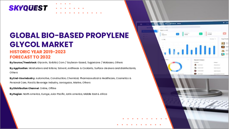 表紙：バイオベースプロピレングリコールの市場規模、シェア、成長分析、供給源別、グレード別、用途別、最終用途産業別、地域別 - 産業予測、2024年～2031年