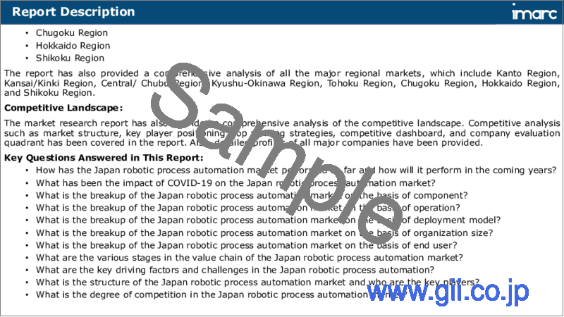 サンプル1：日本のロボティックプロセスオートメーション（RPA）市場レポート：コンポーネント、オペレーション、展開モデル、組織規模、エンドユーザー、地域別、2024年～2032年
