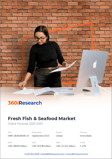 表紙：生鮮魚介類市場：製品・用途・流通チャネル別-2025-2030年世界予測