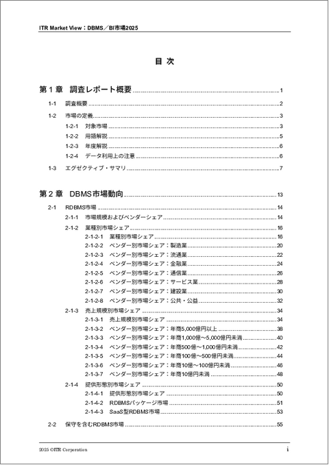 表紙：ITR Market View：DBMS / BI市場 2025