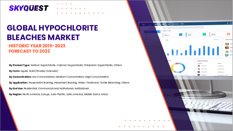 表紙：次亜塩素酸塩漂白剤の市場規模、シェア、成長分析：製品タイプ別、形態別、濃度別、用途別、最終用途別、地域別 - 産業予測 2025～2032年