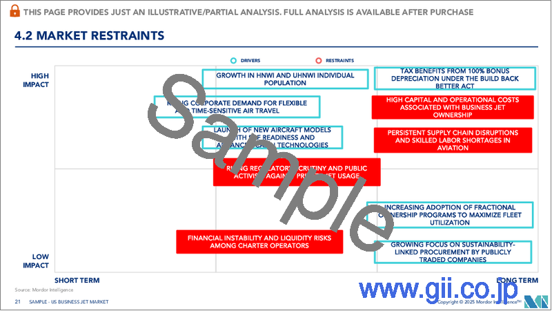 サンプル2：米国のビジネスジェット機：市場シェア分析、産業動向・統計、成長予測（2025年～2030年）