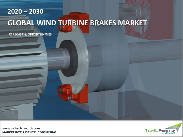 表紙：風力タービンブレーキ市場- 世界の産業規模、シェア、動向、機会、予測、セグメント別、用途別、タイプ別、動作モード別、エンドユーザー別、地域別、競合別、2020-2030年