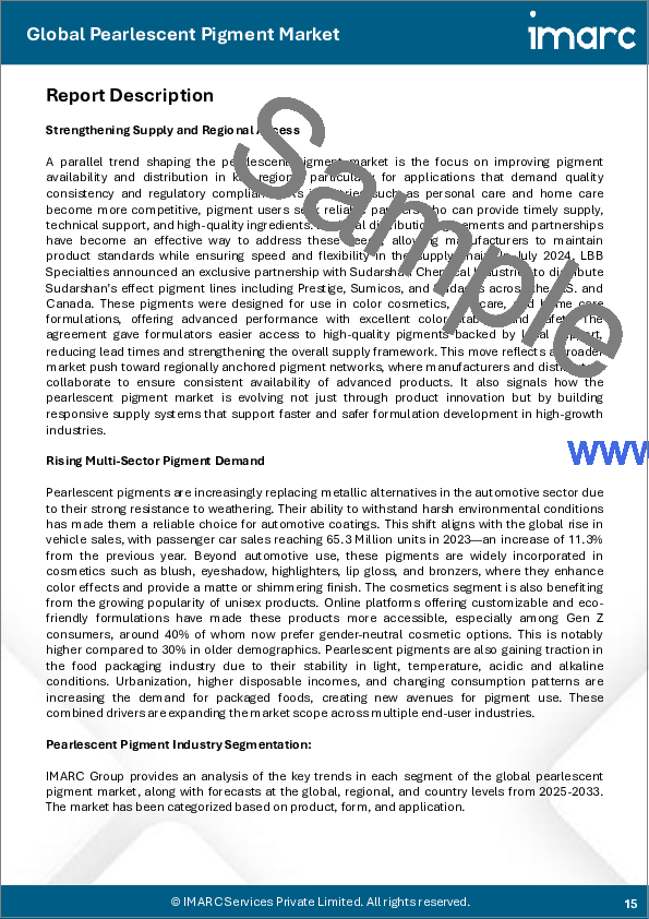 サンプル1：真珠光沢顔料の市場規模、シェア、動向、予測：製品、形態、用途、地域別、2025年～2033年