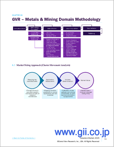 サンプル2：バナジウムの市場規模、シェア、動向分析レポート：用途別、地域別、セグメント予測、2025年～2030年