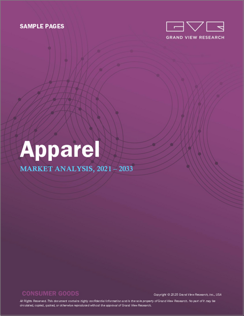 表紙：アパレルの市場規模、シェア、動向分析レポート：カテゴリー別、最終用途別、流通チャネル別、地域別、セグメント別、2025～2030年
