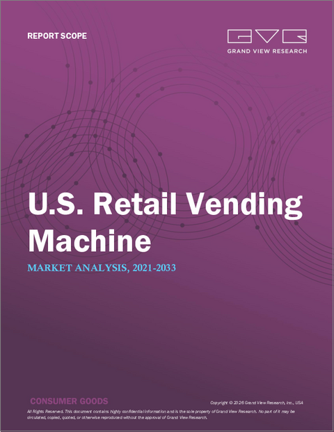 表紙：米国の小売自動販売機の市場規模、シェア、動向分析レポート：製品別、立地別、決済方法別、セグメント予測、2025～2033年