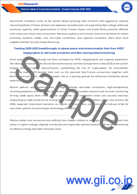 サンプル1:海洋ケーブル・コネクタ市場:製品種類別、水中深度別、定格電圧別、材料の種類別、エンドユーザー産業別、流通チャネル別-2025-2030年世界予測