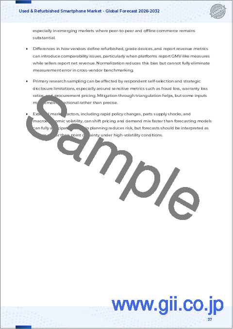 サンプル2：中古・整備済スマートフォン市場：製品タイプ、コンディショングレード、オペレーティングシステム、接続タイプ、エンドユーザー、流通チャネル別-2025-2030年世界予測