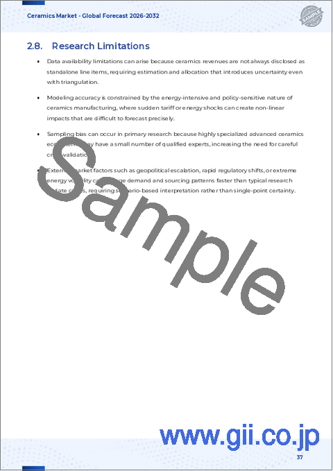 サンプル2:セラミックス市場:製品タイプ別、原材料別、製造プロセス別、表面処理別、エンドユーザー産業別 - 世界予測、2025年~2032年