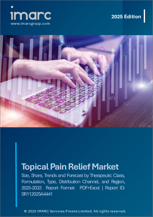 表紙：局所鎮痛剤の市場規模、シェア、動向、予測：治療クラス、製剤、タイプ、流通チャネル、地域別、2025～2033年
