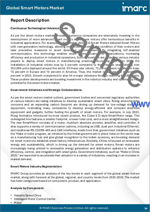 サンプル1：スマートモータの市場規模、シェア、動向、予測：コンポーネント、製品、用途、地域別、2025～2033年