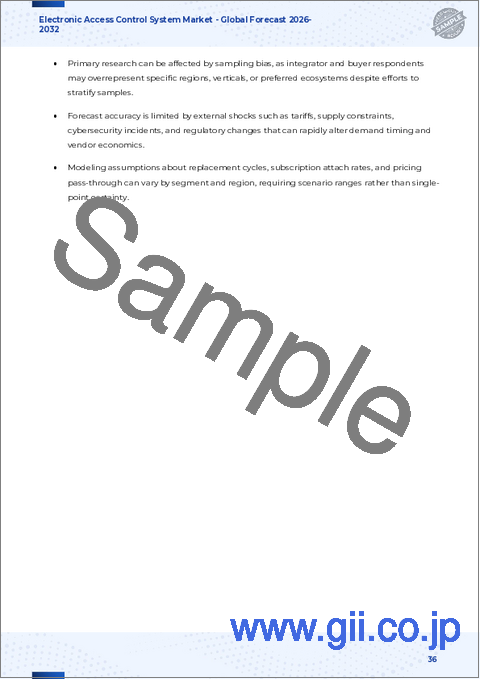 サンプル2：電子入退室管理システム市場：コンポーネント、製品、入退室管理モデル、最終用途産業、展開モデル、組織規模、用途分野別-2025～2032年の世界予測