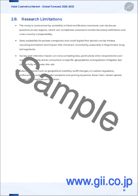 サンプル2:ハラール化粧品市場:製品タイプ別、流通チャネル別、用途別、エンドユーザー別、価格帯別 - 世界予測、2025年~2032年