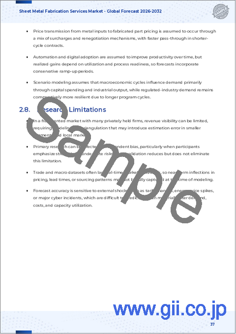 サンプル2：板金加工サービス市場：材料タイプ、形態、厚さ、サービスタイプ、最終用途産業、用途別-2025～2032年の世界予測
