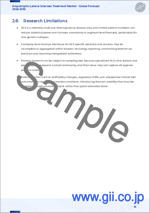 サンプル2：筋萎縮性側索硬化症治療市場：治療法、タイプ、治療ステージ、投与経路、流通チャネル別-2025-2032年世界予測