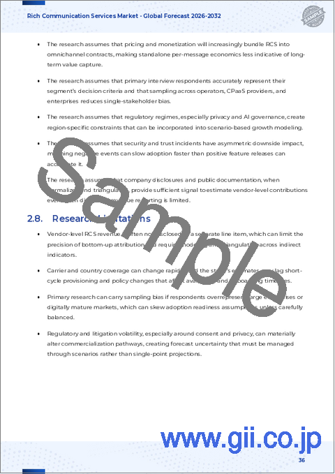 サンプル2：リッチコミュニケーションサービス市場：メッセージングタイプ、コンポーネント、展開形態、企業規模、用途、産業別-2025～2032年の世界予測