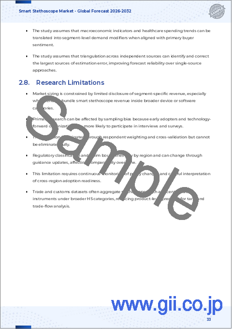 サンプル2：スマート聴診器の世界市場：製品タイプ、技術、流通チャネル、エンドユーザー別-2025～2032年の世界予測