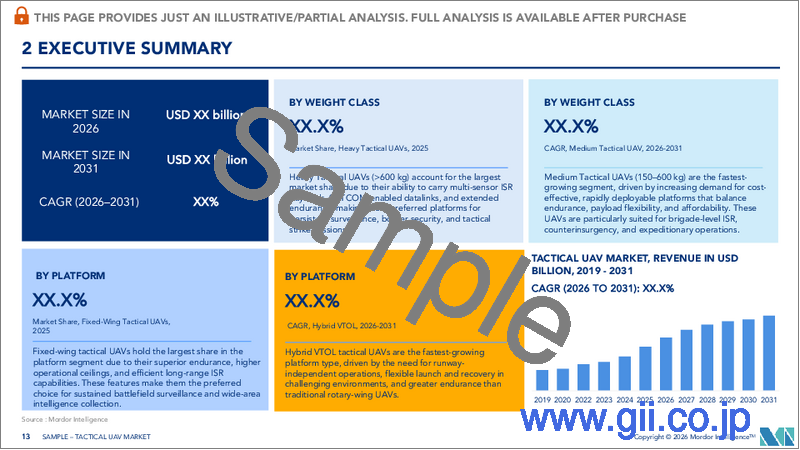 サンプル1：戦術UAV：市場シェア分析、産業動向、統計、成長予測（2025年～2030年）