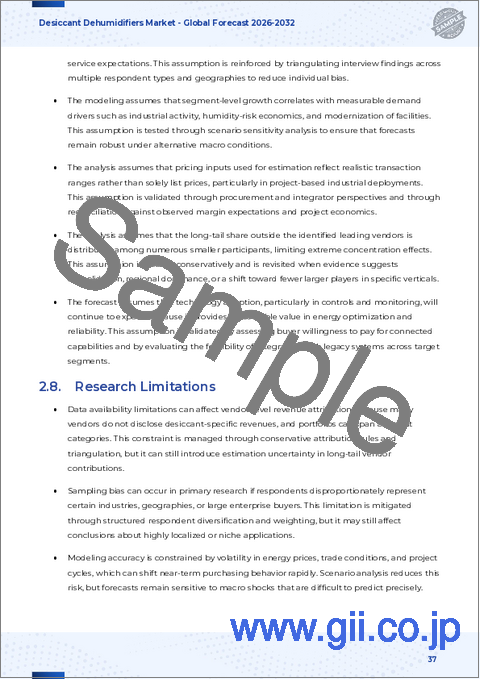 サンプル2：乾燥剤除湿機市場：乾燥剤材料、設置タイプ、風量、制御タイプ、容量、用途、最終用途産業、流通チャネル別-2025～2032年の世界予測