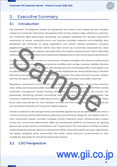 サンプル2:自動錠剤ディスペンサー市場:エンドユーザー、接続性、流通チャネル、チャンバー数、スケジュールタイプ、メカニズム、価格帯別-2025-2032年世界予測