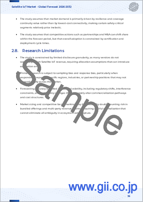 サンプル2：衛星IoT市場：サービスタイプ、周波数帯域、軌道、組織規模、用途別-2025-2032年の世界予測