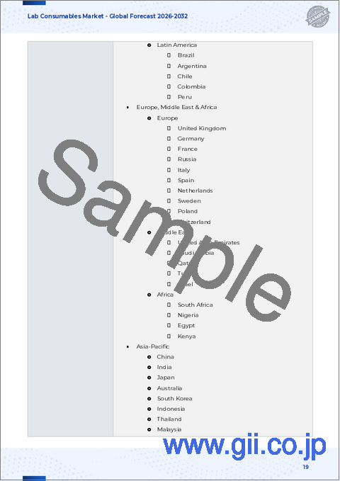 サンプル1：実験室消耗品市場：製品タイプ別、用途別、エンドユーザー別- 世界予測2025-2032年