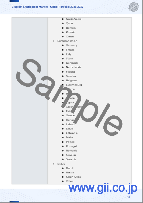 サンプル1：二重特異性抗体市場：作用機序別、構造別、適応症別、技術別、エンドユーザー別- 世界予測2025-2032年