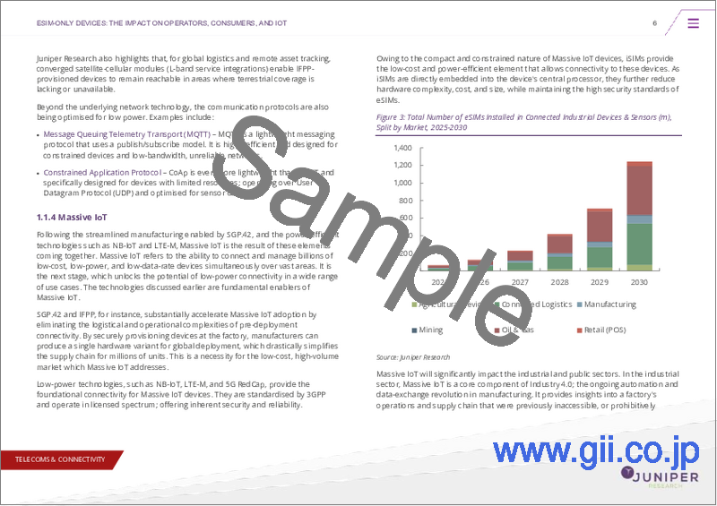 サンプル2：eSIMおよびiSIM市場：2025～2030年