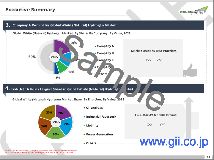 サンプル1:ホワイト水素市場- 世界の産業規模、シェア、動向、機会、および予測(2020-2030年見通し)供給源別、エンドユーザー別、地域別、競合別のセグメンテーション