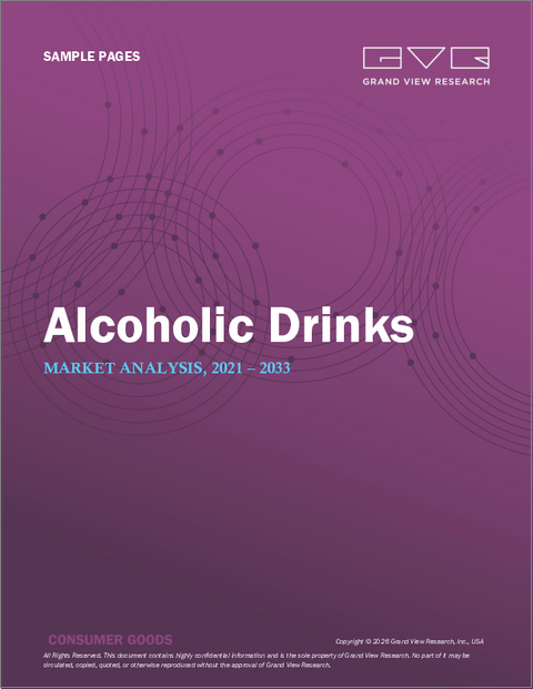 表紙：アルコール飲料市場規模、シェア、動向分析レポート：タイプ別、流通チャネル別、地域別、セグメント予測（2025年～2033年）