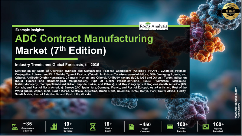 表紙:ADC受託製造市場(第7版):開発段階別、プロセスコンポーネント別、ペイロード別、抗体アイソタイプ別、標的適応症別、抗体由来別、リンカー別、主要地域別 - 2035年までの業界動向と世界の予測