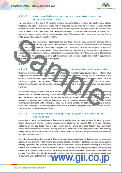 サンプル1：ドキュメントAIの世界市場 (～2030年)：提供区分 (IDP・ドキュメントワークフロー自動化・生成AIによるドキュメント生成・ECM・ガバナンスツール)・使用事例 (コンプライアンス報告書・顧客フィードバック・KYC書類・RFP回答・発注書) 別