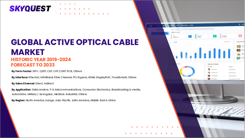 表紙:アクティブ光ケーブル市場規模、シェア、成長分析:製品タイプ別、プロトコル別、フォームファクター別、伝送距離別、素材タイプ別、用途別、地域別- 業界予測、2026年~2033年
