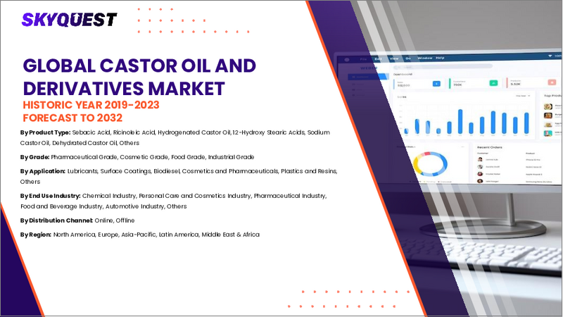 表紙：ヒマシ油およびその派生製品の市場規模、シェア、成長分析：製品タイプ別、グレードタイプ別、抽出方法別、流通経路別、用途別、地域別－業界予測 2026-2033年