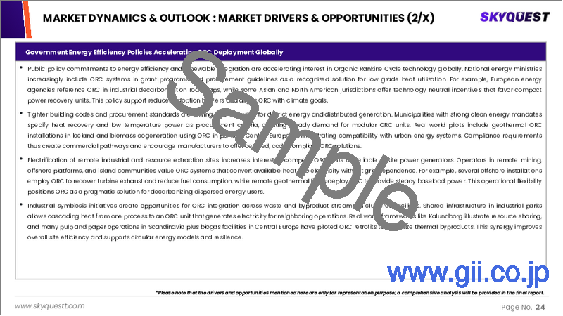 サンプル1：有機ランキンサイクル市場規模、シェア、成長分析：構成要素別、発電量別、熱源別、用途別、エンドユーザー産業別、地域別- 業界予測2026-2033年