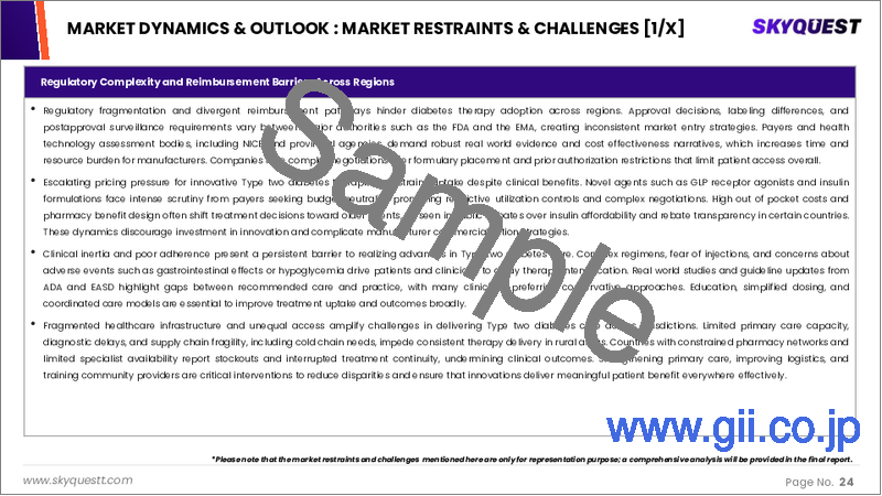 サンプル1：2型糖尿病市場規模、シェア、および成長分析：投与経路別、流通チャネル別、エンドユーザー別、地域別－業界予測（2026-2033年）