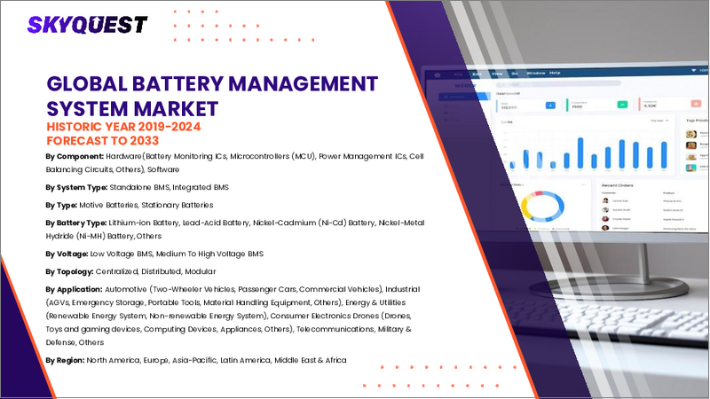 表紙：バッテリー管理システム市場規模、シェア、成長分析：バッテリータイプ別、トポロジー別、用途別、地域別－業界予測2026-2033年