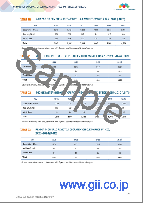 サンプル1：無人潜水機 (UUV) の世界市場 (～2030年)：タイプ (AUV・ROV)・用途・推進方式・システム・速度・形状・地域別