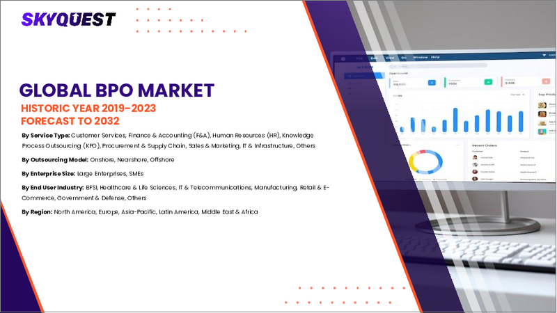 表紙：BPO市場規模、シェア、成長分析：サービスタイプ別、アウトソーシングタイプ別、導入形態別、エンドユーザー別、地域別－業界予測 2026-2033年