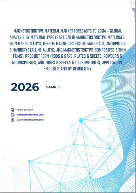 表紙：磁歪材料市場の2032年までの予測：材料タイプ別、製品形態別、用途別、エンドユーザー別、地域別の世界分析