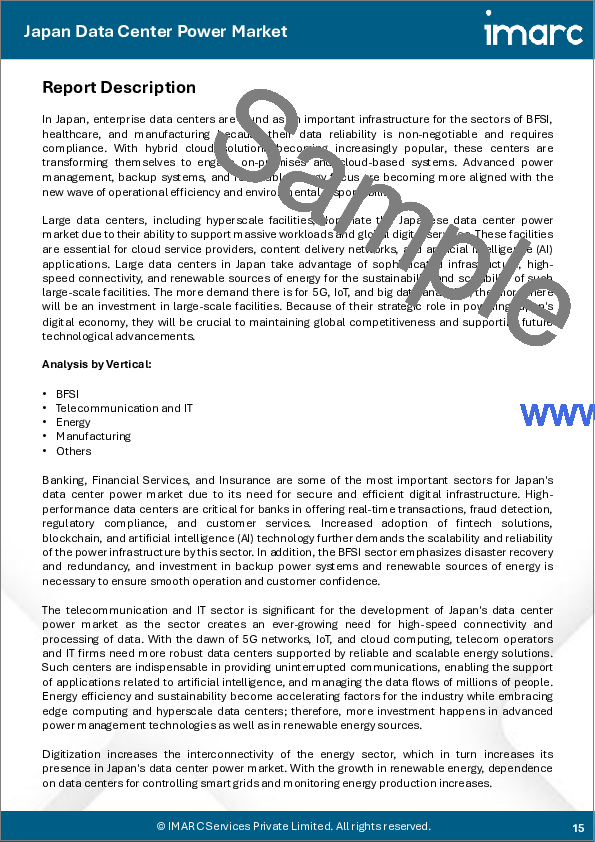 サンプル1:日本のデータセンター電力市場の規模、シェア、動向および予測:ソリューションタイプ別、サービスタイプ別、規模別、業種別、地域別、2026-2034年