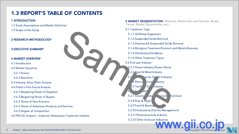 サンプル1：インドの水処理および廃水処理（WWT）技術：市場シェア分析、業界動向と統計、成長予測（2026年～2031年）